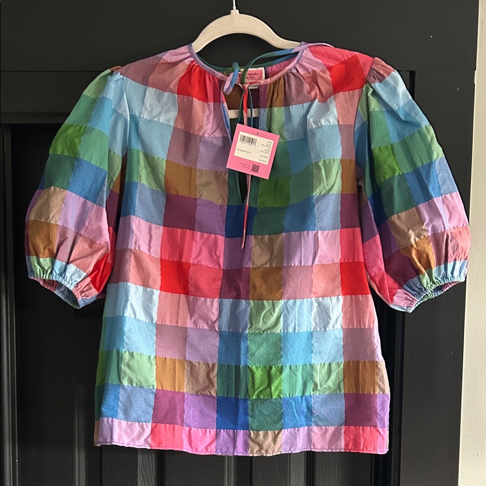Kate Spade XS Vibrant Multicolor Checkered Blouse